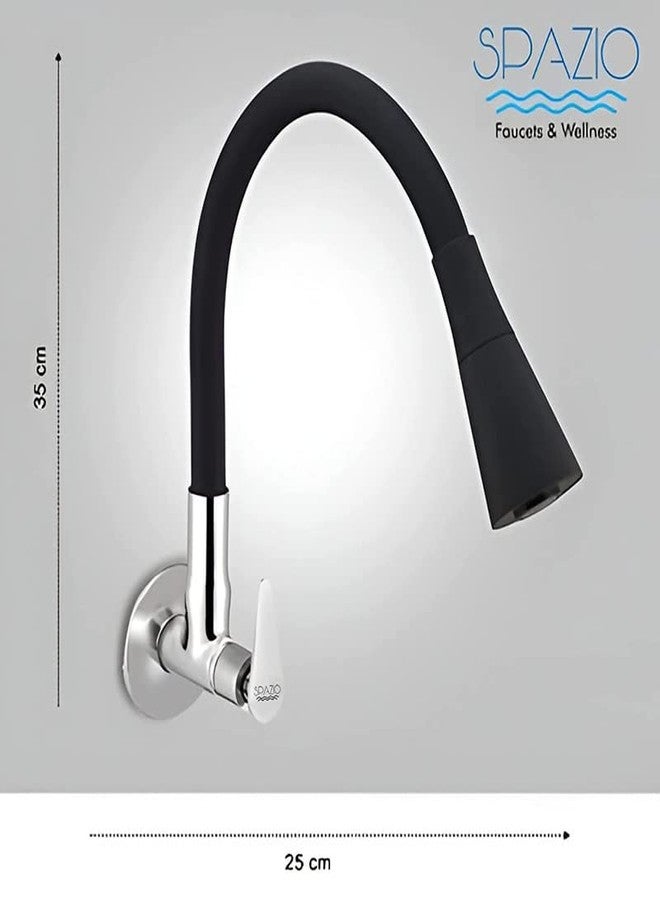 SPAZIO صنبور حوض مرن SPAZIO Vignette Flexo SmartBuy - Flxo Play (مع خرطوم سيليكون مرن بزاوية 360 درجة ونمط تدفق مزدوج) صنبور ماء ساخن/بارد مع شفة جدارية - أسود، كروم - Image 2